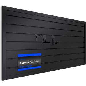 PVC Slatwall Panels, 4 ft x 8 ft Garage Wall Storage Systems, Black | Heavy-duty PVC slat wall panels, cuttable, moisture resistant, flame retardant, for garage and workshop storage systems