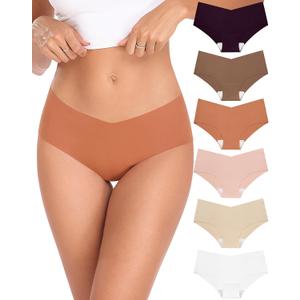 Xibing Seamless Underwear for Women No Show Panties Cheeky Bikini Underpants Soft Stretch Invisible Hipster 6-Pack Size XS-XL (Wine)