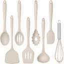 TeamFar 8 PCS Silicone Cooking Utensils - 446F Heat Resistant Kitchen Silicon Utensils Set, Turner, Spatula, Spoon, Whisk, Kitchen Cooking Gadgets Tools for Nonstick Cookware, Dishwasher Safe-Khaki