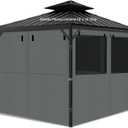 Gazebo Privacy Curtains 10' x 12' with Mosquito Windows, 4-Panels Side Wall with Zipper Universal Replacement for Patio, Outdoor Canopy, Garden and Backyard, Gray (Curtain Only) (Grey)