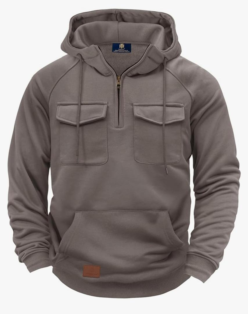 Herberton Men Tactical Hoodies Quarter Zip Long Sleeve Hooded Sweatshirts with Pockets (S, Dark Grey)
