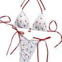 WDIRARA Women's 2 Piece Swimsuit Cherry Print Bikini Set Halter Triangle Bikini Side Tie String Bathing Suits. M