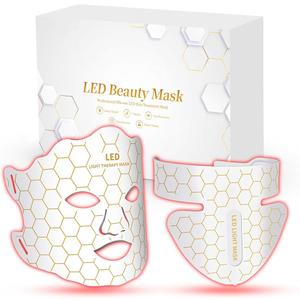 Yahi Red Light Photon Facial & Neck Mask with Remote Control, 7 Custom Modes with Infrared, Portable & Rechargeable with Timer for Home Use, 175 HighDensity Light Beads, White