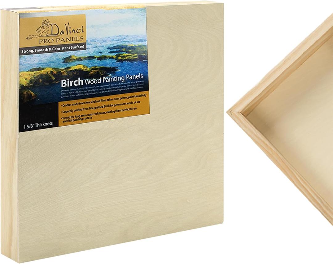 Da Vinci Pro Birch Wood Panel 1-5/8 Deep  16x16 Single Panel - Fine Textured, Warp Resistant, Lightweight & Rigid  Perfect for Mounting Sanded Pastel or Watercolor Paper, Linen or Canvas