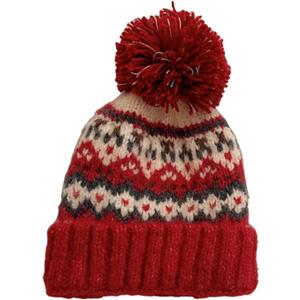 AOMEXAGA Vintage Fair Isle Knit Beanie for Women Colorful Unisex Winter Pom Cap Soft Warm Cute Christmas Clothing Accessory (One Size, Red)