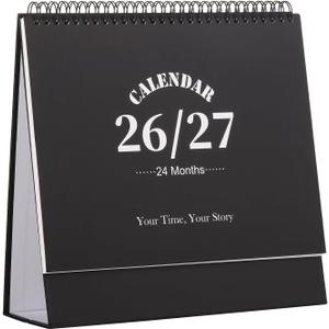 Desk Calendar 2026-2027, 2 Years Calendar Runs from Jan. 2026 until Dec 2027, Table Monthly Planner with Stickers for Home,Office,School Organization(L-Black,9.8" x 9.6")