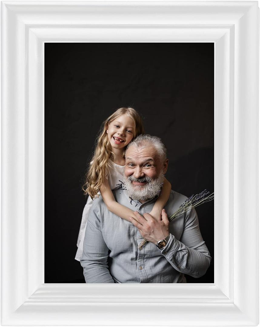 White 8x10 Picture Frames  Solid Wood with High Definition Glass, Perfect for Tabletop or Wall Hanging  Ideal for Dad, Grandpa, Father's Day Gifts