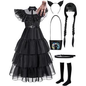 Black Costume Dress For Girls Kids Cosplay Dress Up Halloween Outfit Christmas Costumes Party (4-5 Years)