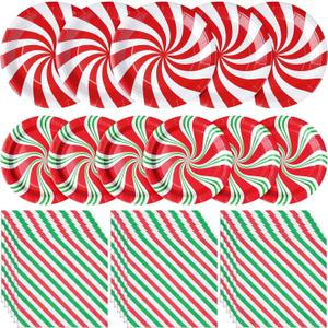 150 Pcs Christmas Candy Cane Party Plates & Napkins, Peppermint Swirl Red & Green Paper Plates for Christmas & New Year Parties, Serves 50