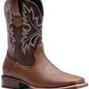 Lumeheel Cowboy Boots for Men - Western Men's Boots with Classic Embroidered, Slip on Square Toe Boots, Slip-Resistant Country Boots Chunky Heel Ankle, Durable Short Boots for Spring Fall. 10,5