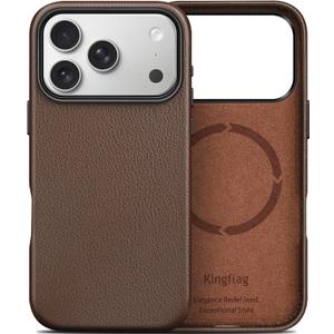 Premium Pebbled Leather Case Compatible with iPhone 17 Pro 6.3", Soft Top Grain Leather, Compatible with MagSafe, Metal Buttons and Camera Bezel (Brown)