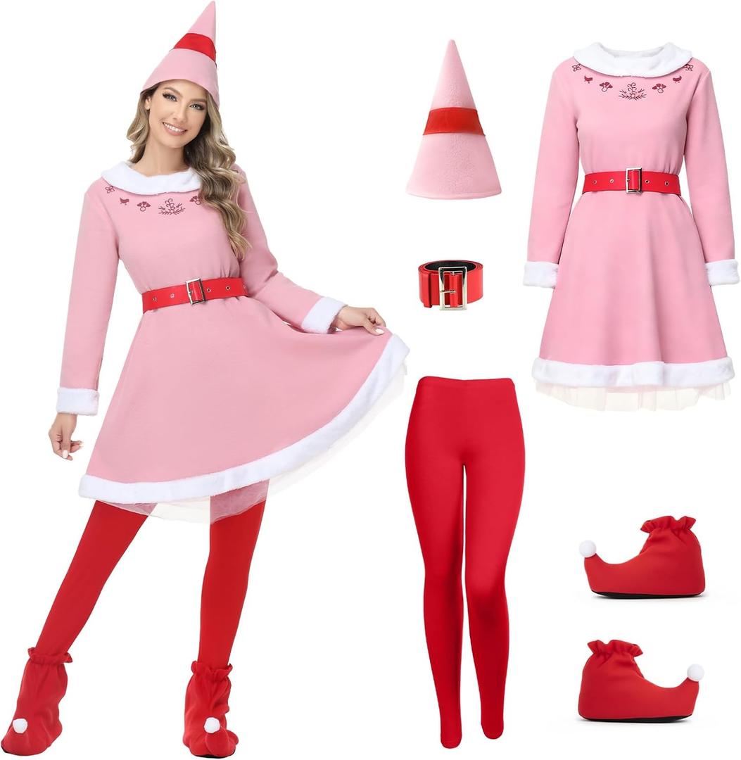 Lady Elf Costume for Woman Plus Size Christmas Cosplay Party Elf Costume Full Set (2XL) (XX-Large)