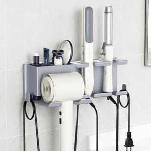 BOIVSHI Blow Dryer Holder, 2 Installation Methods (Adhesive & Screws) Hair Dryer Holder Wall Mounted, Metal Hair Tool Organizer for Curling Iron, Straightener, Bathroom Wall Organizer, Gray