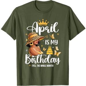 April is My Birthday African American Woman Birthday Queen T-Shirt, XL