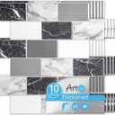 Art3d Peel and Stick Black White Grey Marble Wall Tiles  12"x12" Thicker Design Backsplash, Self-Adhesive Tile for Kitchen & Bathroom Decor
