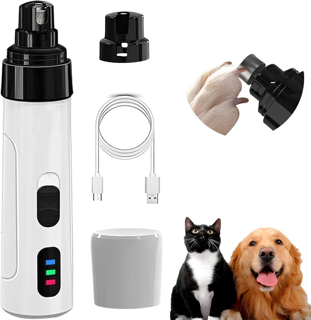 Dog Nail Grinder for Small Medium Large Dogs & Cats - 2-Speed Quiet Electric Pet Nail Trimmer with LED Light, Rechargeable & Painless Puppy Grooming Tool for Thick Nails - File & Grind Safely