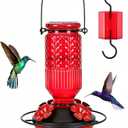 FEED GARDEN Glass Hummingbird Feeder for Outdoors Hanging, 16 oz Leak-Proof Nectar Feeder with Bee Guards & Ant Moat, 4 Metal Flower Feeding Ports, 360° Perch Ring, Easy Refill & Clean, Red