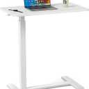 Sweetcrispy Overbed Bedside Table with Wheels, Adjustable Hospital & Home Use Bed Table, Rolling Laptop Table, Mobile Standing Desk, White