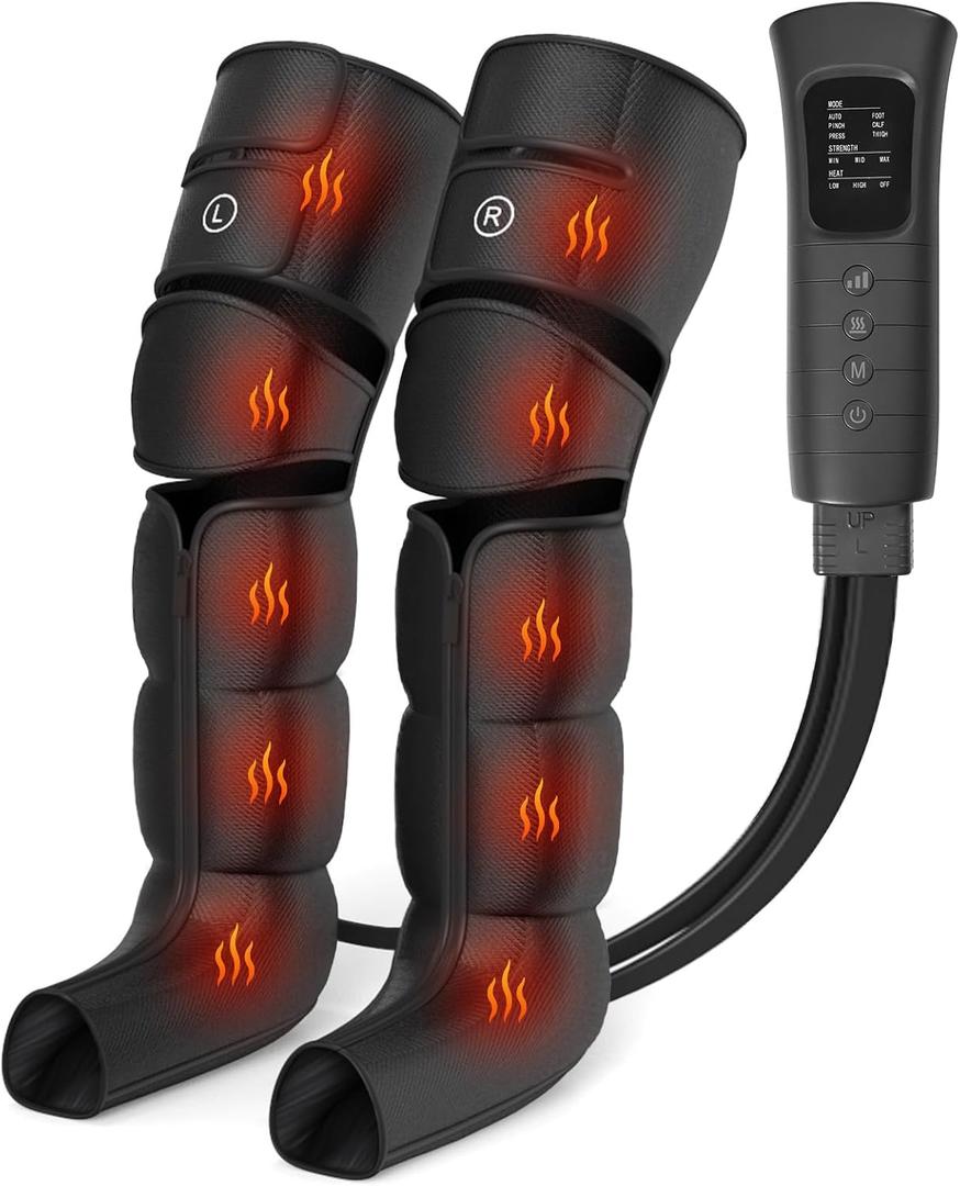 Leg Massager with Heat and Compression for Circulation and Pain Relief, 6 Modes Foot Calf Thigh Knee and Leg Compression Massage Boots for Swelling, Edema and RLS, Gifts for Mom, Dad, Seniors