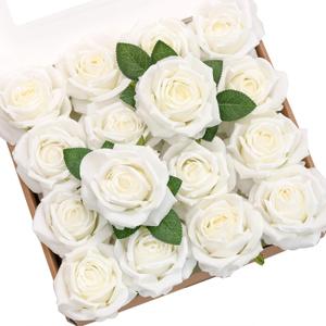 Ling's moment Artificial Flowers 16pcs Ivory Silk Roses with Stems, 3.5" Fake Vendela Roses Bulk for DIY Wedding Bouquets Centerpieces Party Baby Shower Home Decoration