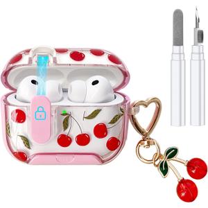 Compatible with AirPods Pro 3 Case with Safety Lock, Cute Pretty Aesthetic AirPods Pro 3 Case Cover with Keychain, Soft TPU Protective Shockproof Case for Women Girl
