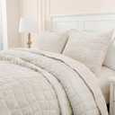 DOWNCOOL 3 Pieces Velvet Quilt Set King Size, Cream White | All Season Soft Lightweight Quilted Velvet Bedspread Coverlet Bedding with 2 Pillow Shams