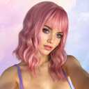VCKOVCKO 14Inches Loose Wave Bob Wig Wavy Pink Bob Wig with Air Bang Curly Hair Wigs Synthetic Cosplay Party Wigs for Women (14Inches,Solid Pink)