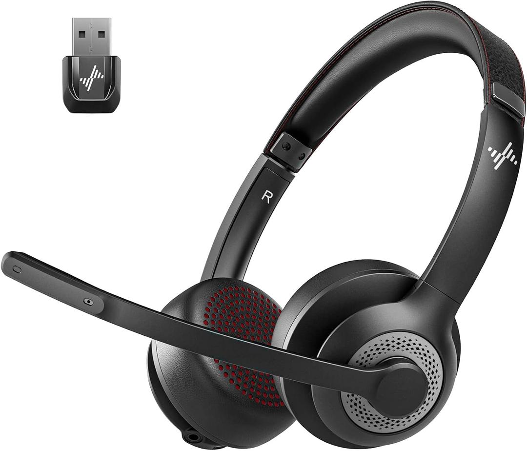 JIAMQISHI Wireless Headset with Mic for Work, Bluetooth V5.2 Headphones with AI Noise Cancelling Microphone, USB Dongle, Clear Calls & Mic Mute, for Laptop, PC, iPhone & Android Phones