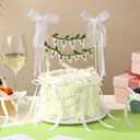 3 x Honeydak 11 Pcs Wedding Cake Topper, Vintage Affair Rustic Just Married Bunting with Pearl Bow Cake Decor or Cheese Bunting, Handmade Pennant Flags with Wood Pole Ivory(Leaves,White)