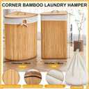 Gueevin Corner Bamboo Laundry Hamper with Lid and Removable Liner Corner Bamboo Laundry Basket with Handle Washing Clothes Basket Storage Bin for Bedroom Bathroom (Carbon,Vertical Slatted), 14 Inches X 14 Inches X 24 Inches
