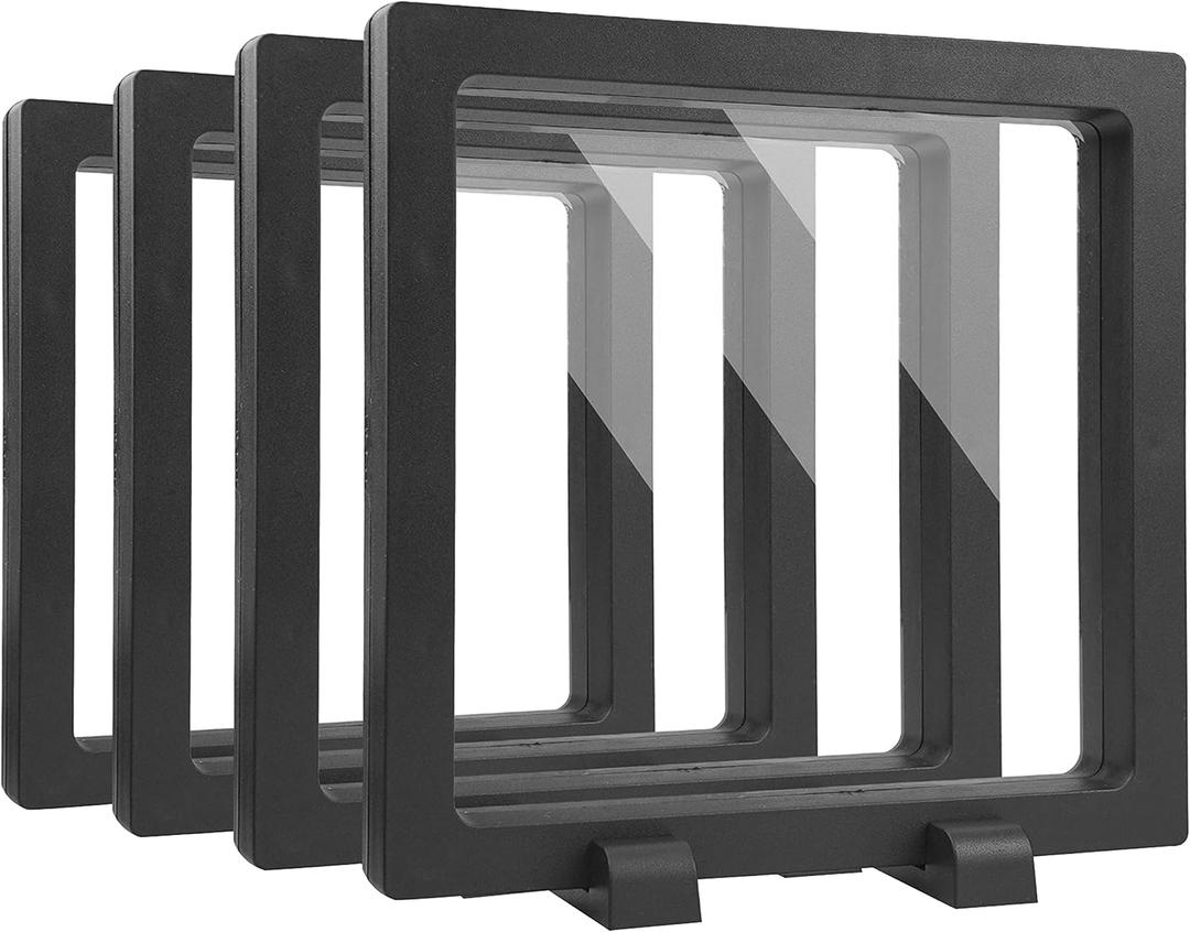4 Pack 3D Coin Display Frame - 5.5x5.5x0.8' Floating Frame Set for AA Medallions, Jewelry, Fossil
