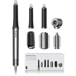 All-in-One Air Styler - Auto Curl, Straighten, Volumize, Dry - 160000 RPM High-Speed for Faster Styling - Reduces Heat Damage & Frizz Hair Styling Irons - Ionic Blow Dryer Brush for All Types (Nickel)