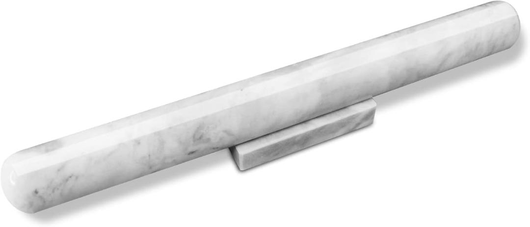 Marble Rolling Pin with Stand, 15.7" White Stone French Heavy Polished Non Stick Cookie Pizza Pastry Dough Baker Roller for Kitchen Baking