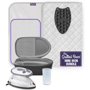 The Quilted Bear Mini Iron, Rest & Ironing Mat - Lightweight Mini Steam Iron with Hard Shell Travel Case, Rest & Ironing Mat - Travel Essentials for Wrinkle Free Clothes & Effortless Quilting (Black)