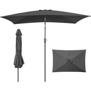 HASLE OUTFITTERS Rectangular Patio Umbrella, 6.5 x 10 ft Rectangle Table Umbrellas w/Heavy Duty Ribs, Effortless Crank and Push Button Tilt, Wind Resistant Sun Umbrella for Outdoor Patio, Gray
