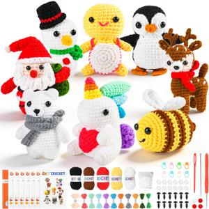 Hebuck 8Pcs Crochet Kit for Beginners, Birthday Gift for Crochet Lovers, 2026 DIY Craft Crochet Kit for Adults and Kids, Crochet Animal Kits with Step by Step Videos Tutorials Yarn, Crochet Hook