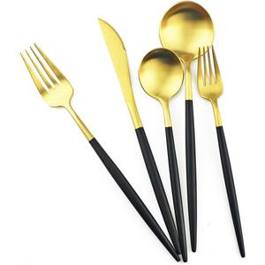 Black Gold Flatware, Royal 20 Piece Matte Black Handle 18/10 Stainless Steel Tableware Sets for 4 Including Forks Spoons Knives, Camping Silverware Travel Utensils Set Cutlery (Black Gold)