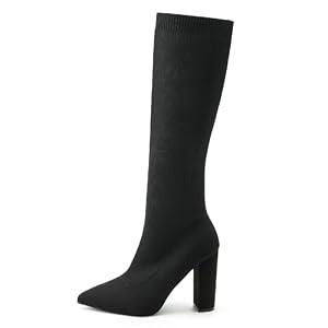 NEWBELLA Women's Stretch Knit Knee High Boots - Chunky Heel Non-Slip Winter Boots for Comfort & Style (Black, Adult, Women, 10, Numeric, US Footwear Size System, Medium)