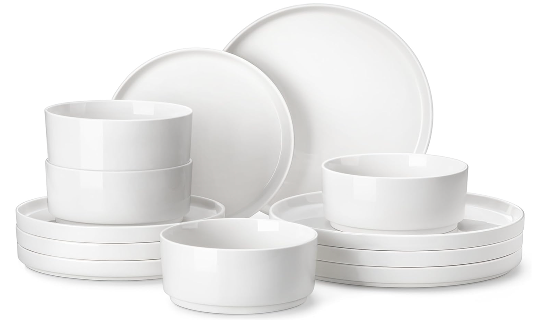 MALACASA 12 Pieces Porcelain Dinnerware Set, Modern White Dish Set for 4, Premium Serving Plates and Bowls Sets, Chip and Scratch Resistant Dishware Sets Kitchen Dishes Dining Ware Set, Series LEAH