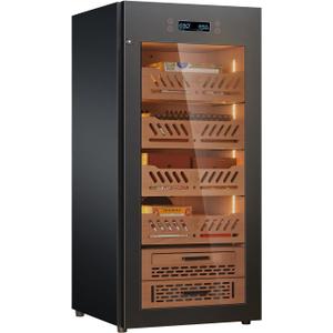 Cigar Humidor for Aging&Storage, YohTron 88L Constant Humidity&Temperature Cigar Humidor Cabinet with Spanish Cedar Liner&Shelves for Household, Office and Cigar Bar - Black