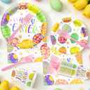 125PCS Easter Plates and Napkins Set, Colorful Egg Bunny Pattern Disposable Paper Plate Cups Forks Napkins for Easter Party Decorations, Serve for 25 Guests (Easter Egg)