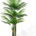 CyanGrove 6ft Tall Golden Cane Artificial Tree Palm Outdoor, Large Artificial Plants Outdoor Faux Palm Tree with 3 Textured Trunks, Fake Tree for Indoor Outdoor Office Living Room Outside Patio