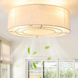 20" Boho Ceiling Fans with Lights and Remote, Bohemian Caged Ceiling Fan with Light, Enclosed Fabric 6 Speeds for Bedroom, Living Room, Nursery (Beige)