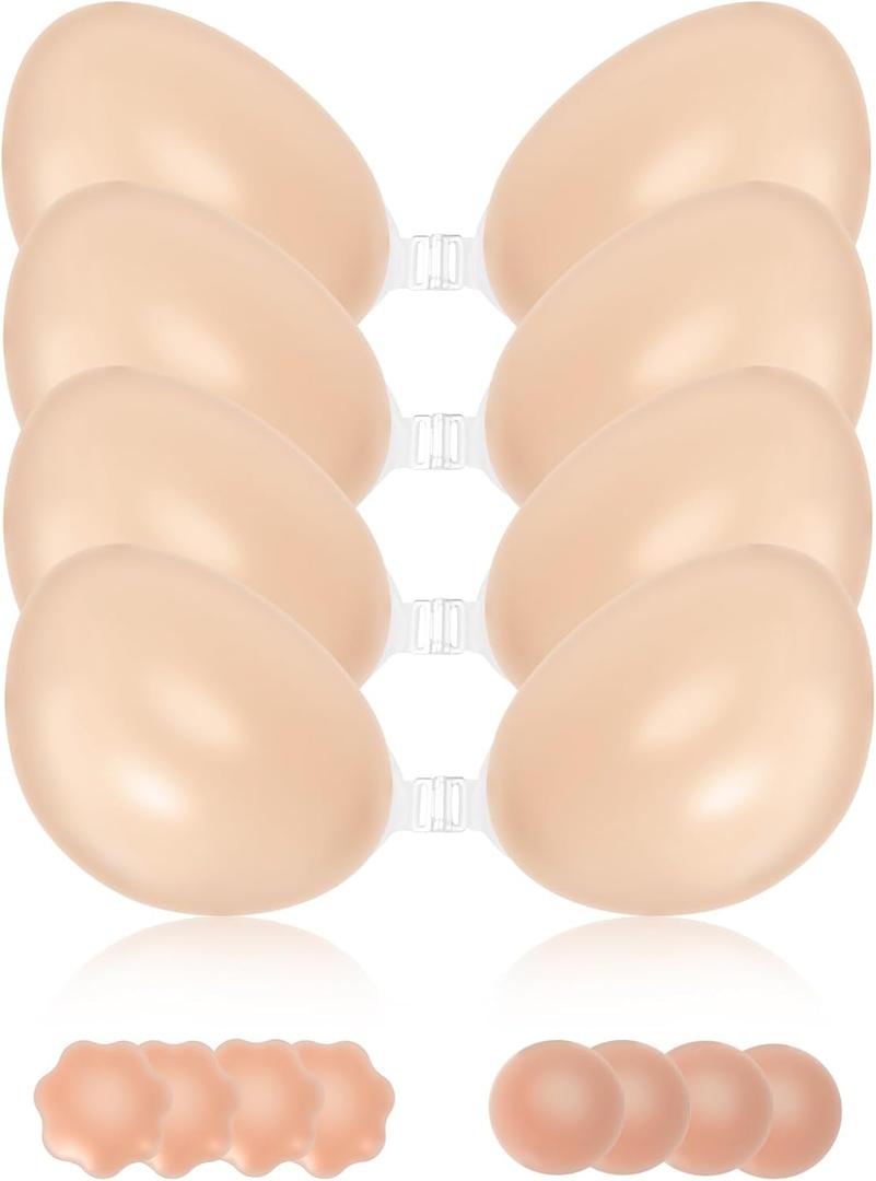 2 x Sticky Push Up Bra for Women,Adhesive Invisible Silicone Lift Bra with Reusable Nipple Covers for Backless Dress Beige