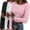 Zeagoo Women's 2025 Summer Fall Long Sleeve Henley T Shirts Button Ribbed Knit Slim Fit Casual Basic Tops Blouse (Medium)