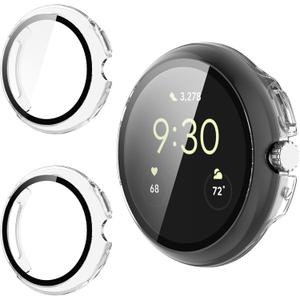 2 x 2 Pack for Google Pixel Watch 4 45mm Screen Protector Case | Hard PC, Built-in Tempered Glass Film, Full Coverage,All-Around, Shockproof, Bumper, Protective Cover, Protective Accessories, (Mix)