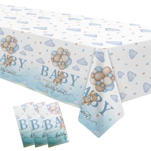 3 Pack Bear Baby Shower Decorations Tablecloth for Boy - Blue Bear We Can Bearly Wait Baby Shower Decorations Party Supplies Table Cover,54in x 108in