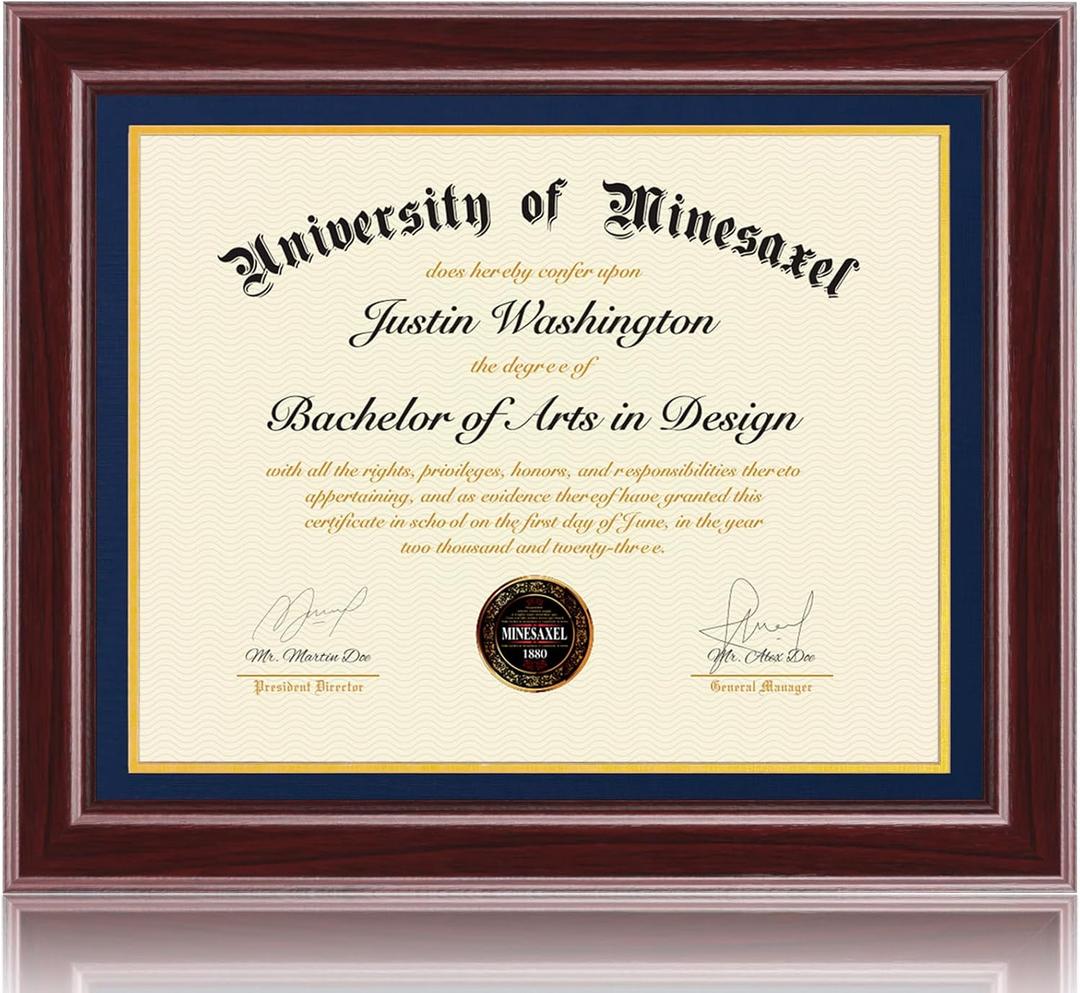 16x20 Diploma Frames 14x18 with Blue Mat - Walnut Wood Finish | Shatter-Resistant Glass | for Wall Mounting | Gift for Graduations & Professional Certificate (1 Pack)