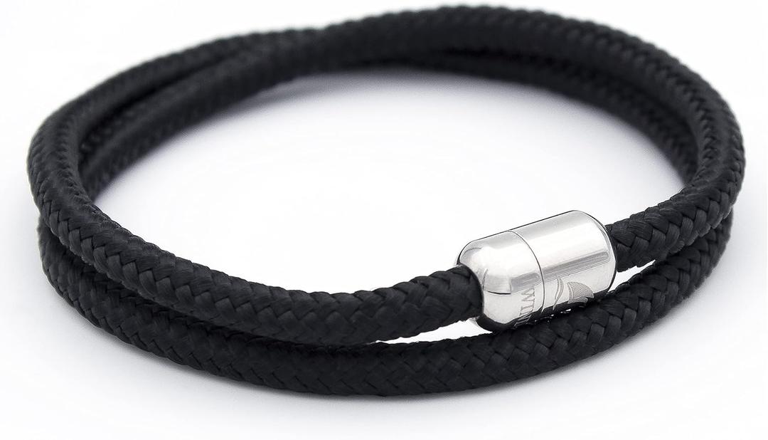 Wind Passion - Mens Bracelet, Durable Rope Wristband for Men, Versatile Pulseras Para Hombres - Waterproof, Magnetic Clasp, Ideal for Outdoor & Fashion (Medium ( Wrist size: 5.72 - 6.29 inch ), Silver Magnet - Black Pearl)