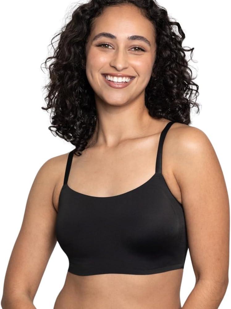 Floatley to The T Shirt Wireless Scoop Neck Adjustable Strap Lightly Lined Bra for Women Soft Silky Comfort Removable Pads (Medium, Black)